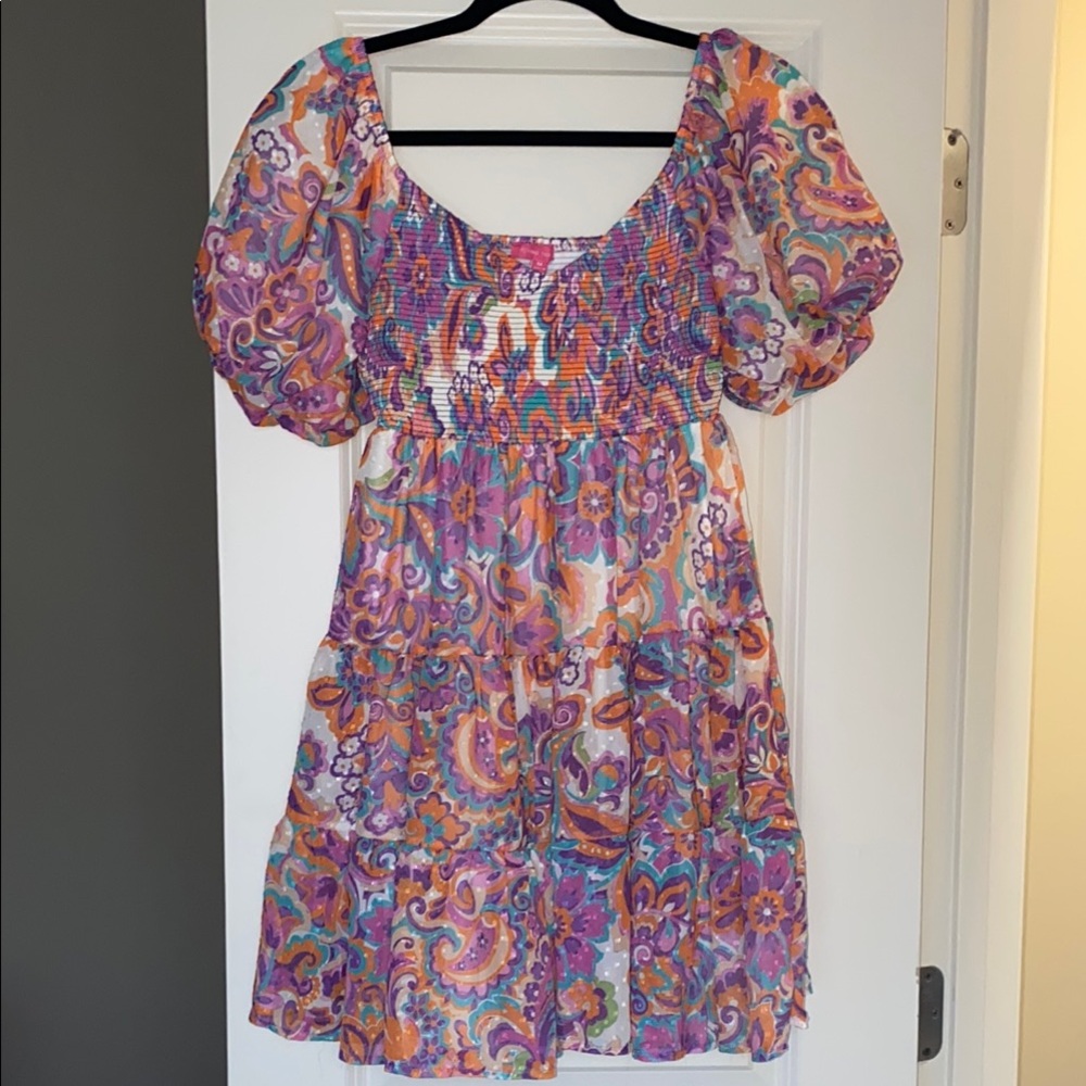 NWOT Flying Tomato Colorful Bohemian Dress with Puff Sleeves size medium